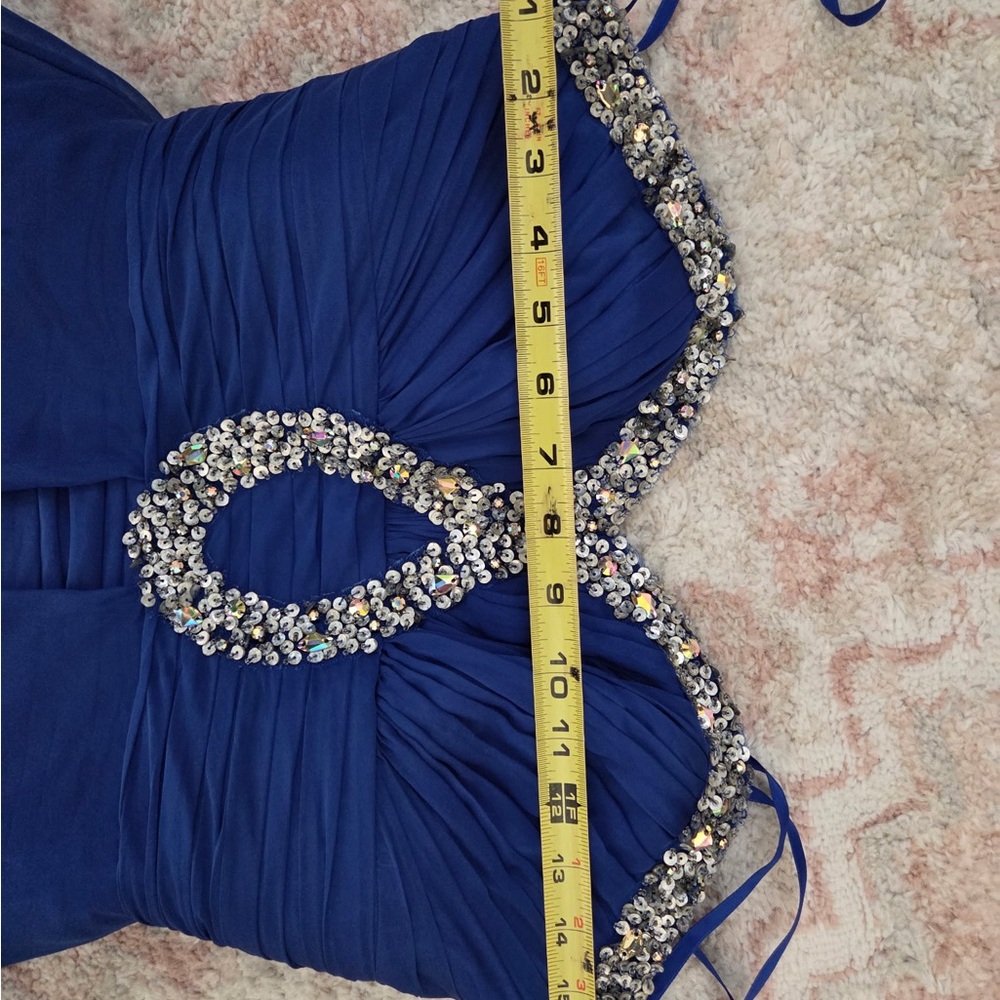 Strapless Royal Blue Evening High-Low Dress with Embellished Bodice - Picture 10 of 10